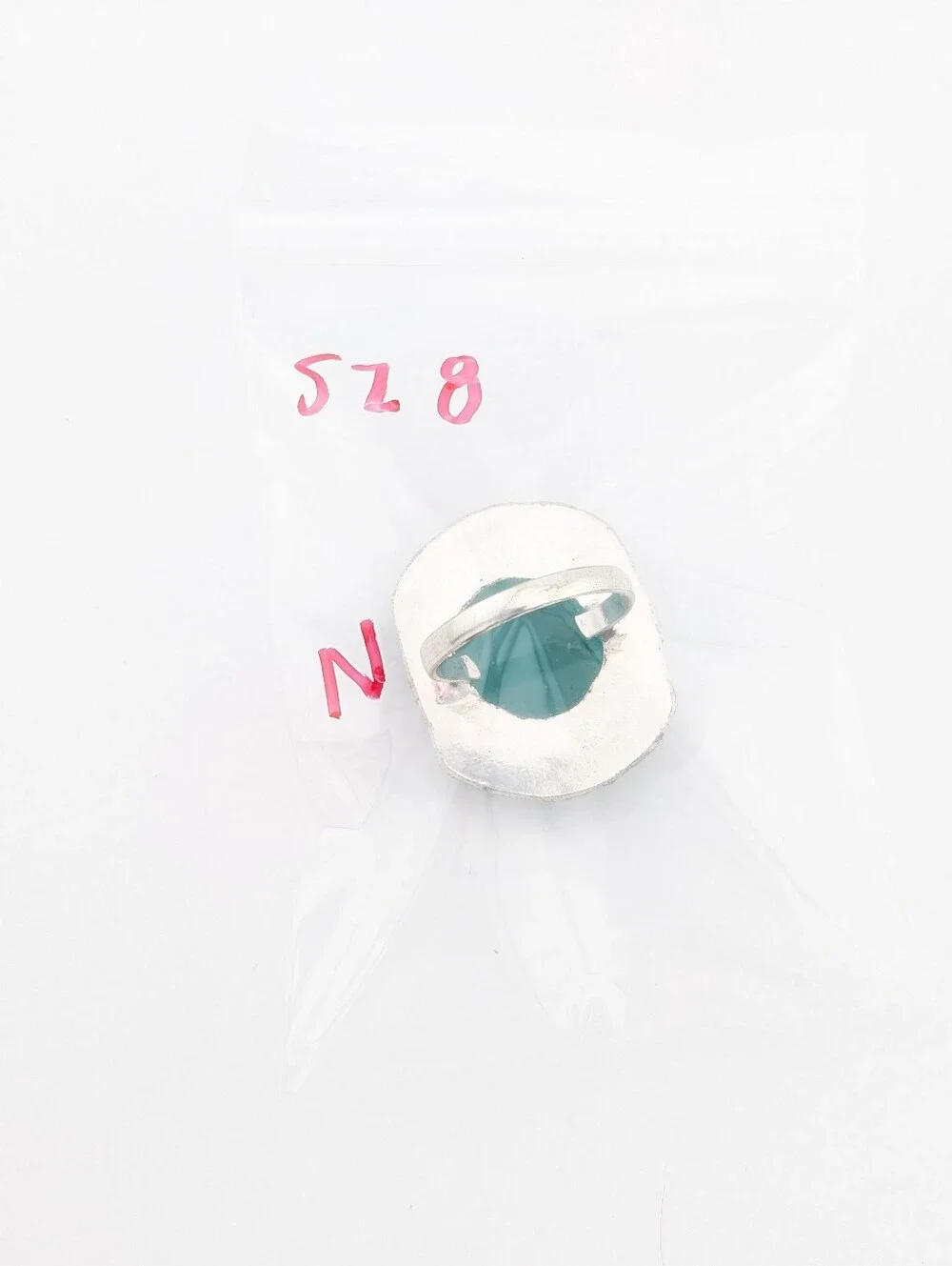 Teal Cabochon Silver Tone Statement Ring - 8 - N